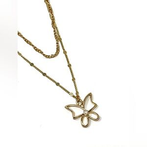 New Free People Layered Butterfly Necklace Gold